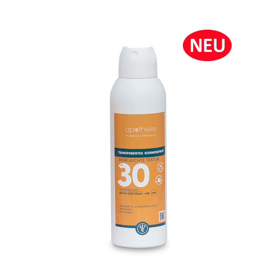 Apotheke im Marktkauf – Transparentes Sonnenspray LSF 30 – sehr leichte Textur