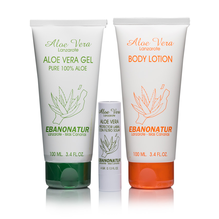 Reise Set – Aloe Vera Gel, Aloe Vera Body Lotion, Lippenbalsam mit Sonnenschutz